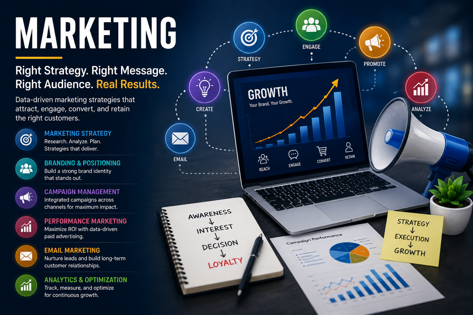 Business Growth Ecosystem digital marketing solutions integrating SEO, social media, content marketing, paid advertising, and lead generation to drive measurable growth.